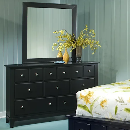 Transitional Seven Drawer Dresser and  Mirror Set